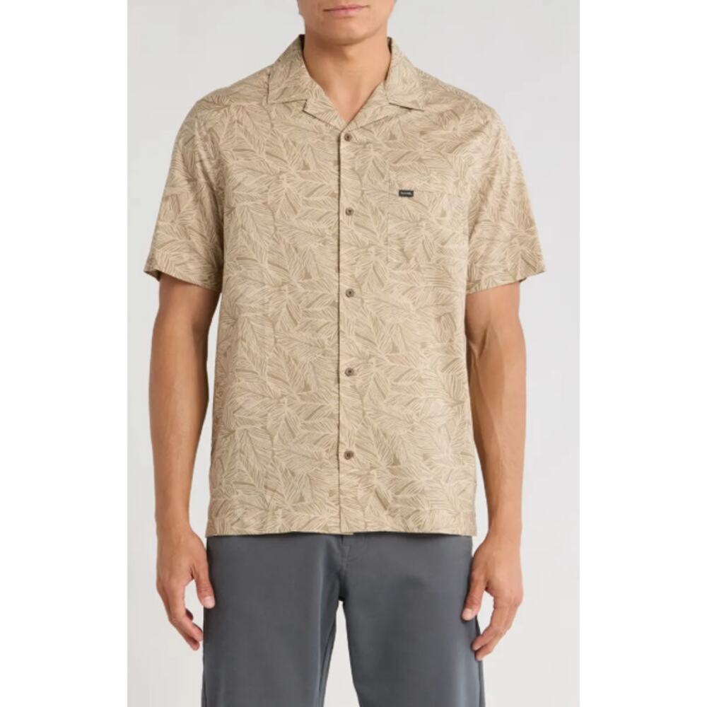 Travis Mathew Afternoon Sun Woven Short Sleeve Shirt in Oxford Tan